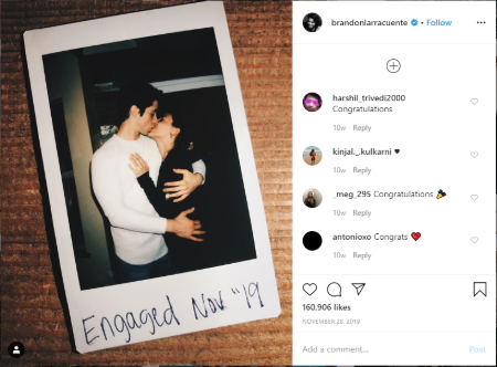 Brandon's engagement announcement via his Instagram 